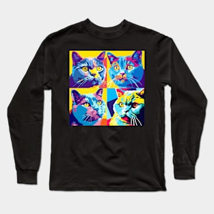 British Shorthair Pop Art- Cat Lover Gift Long Sleeve T-Shirt